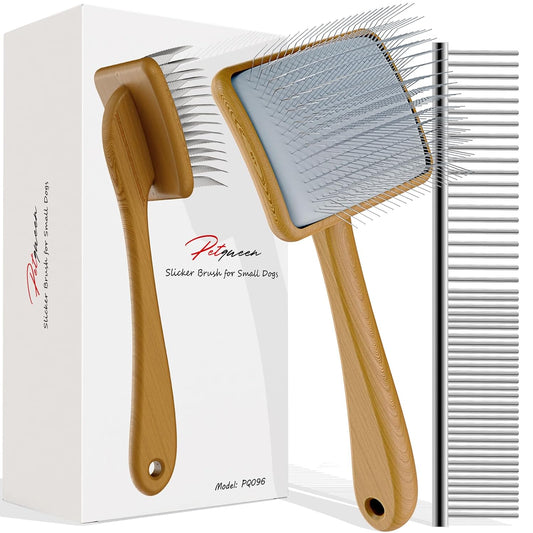 Dog Slicker Brush for Large Dogs, Professional Doodles Brush for Poodles, Goldendoodles and Labradoodles - Easy to Remove Tangles, Mats and Fluff - 3.8"x3.2" Head, 8" Wood Body