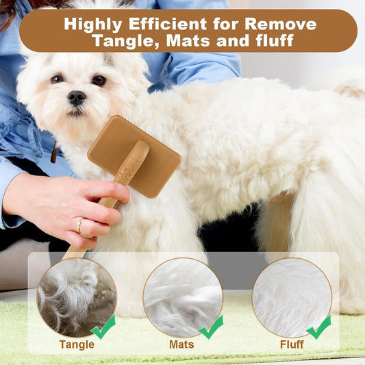 Dog Slicker Brush for Large Dogs, Professional Doodles Brush for Poodles, Goldendoodles and Labradoodles - Easy to Remove Tangles, Mats and Fluff - 3.8"x3.2" Head, 8" Wood Body