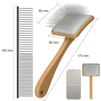 Dog Slicker Brush for Large Dogs, Professional Doodles Brush for Poodles, Goldendoodles and Labradoodles - Easy to Remove Tangles, Mats and Fluff - 3.8"x3.2" Head, 8" Wood Body