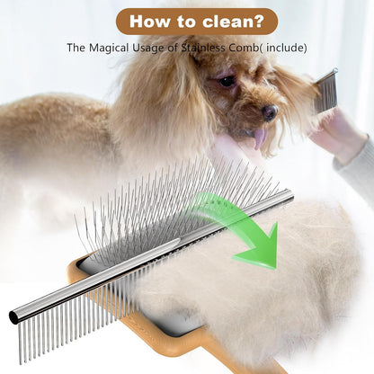 Dog Slicker Brush for Large Dogs, Professional Doodles Brush for Poodles, Goldendoodles and Labradoodles - Easy to Remove Tangles, Mats and Fluff - 3.8"x3.2" Head, 8" Wood Body