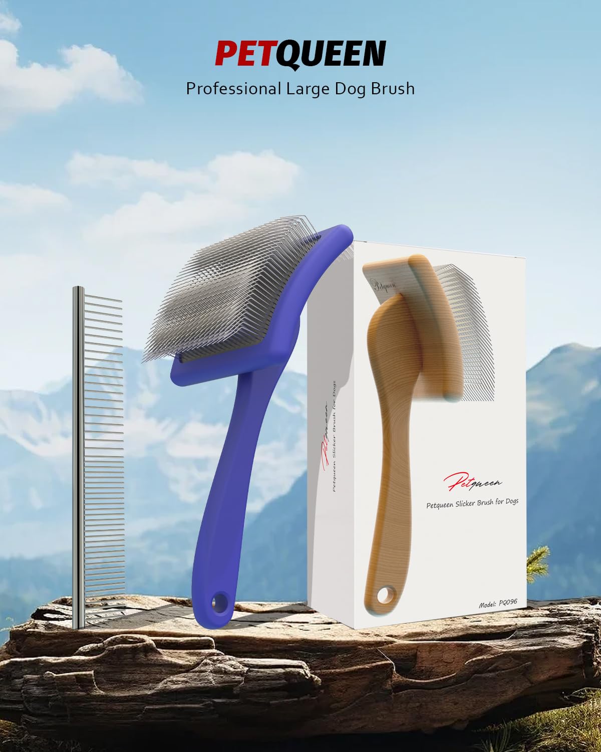 Dog Slicker Brush for Large Dogs, Professional Doodles Brush for Poodles, Goldendoodles and Labradoodles - Easy to Remove Tangles, Mats and Fluff - 3.8"x3.2" Head, 8" Wood Body