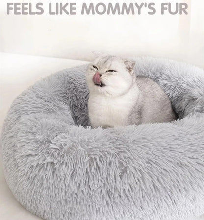 Fluffy Calming Cat Beds for Indoor Cats - Washable Round Dog Beds for Small Medium Dogs, Anti Anxiety Plush Faux Fur Pet Bed