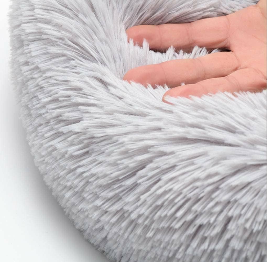 Fluffy Calming Cat Beds for Indoor Cats - Washable Round Dog Beds for Small Medium Dogs, Anti Anxiety Plush Faux Fur Pet Bed