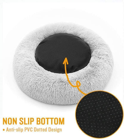 Fluffy Calming Cat Beds for Indoor Cats - Washable Round Dog Beds for Small Medium Dogs, Anti Anxiety Plush Faux Fur Pet Bed