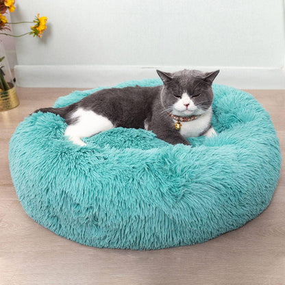 Fluffy Calming Cat Beds for Indoor Cats - Washable Round Dog Beds for Small Medium Dogs, Anti Anxiety Plush Faux Fur Pet Bed