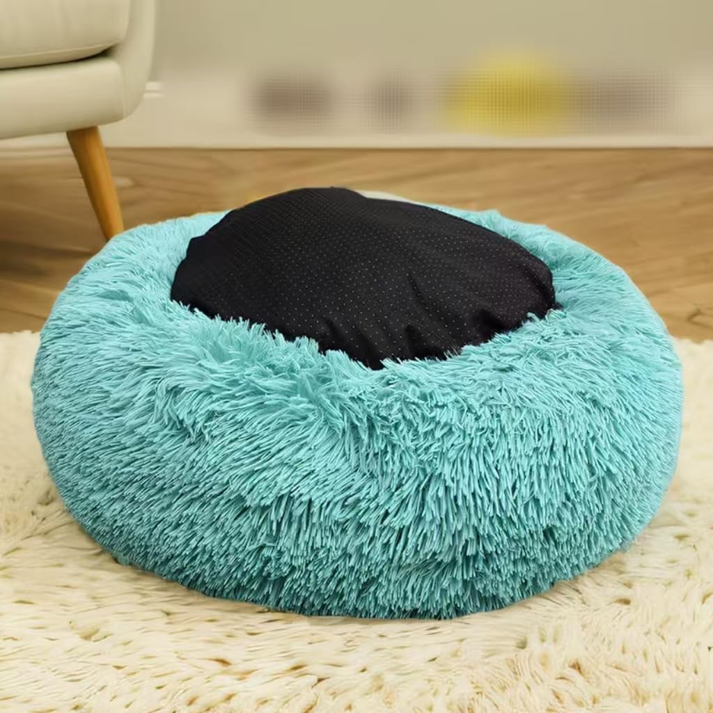 Fluffy Calming Cat Beds for Indoor Cats - Washable Round Dog Beds for Small Medium Dogs, Anti Anxiety Plush Faux Fur Pet Bed