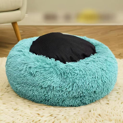 Fluffy Calming Cat Beds for Indoor Cats - Washable Round Dog Beds for Small Medium Dogs, Anti Anxiety Plush Faux Fur Pet Bed