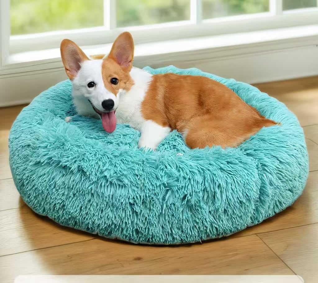 Fluffy Calming Cat Beds for Indoor Cats - Washable Round Dog Beds for Small Medium Dogs, Anti Anxiety Plush Faux Fur Pet Bed
