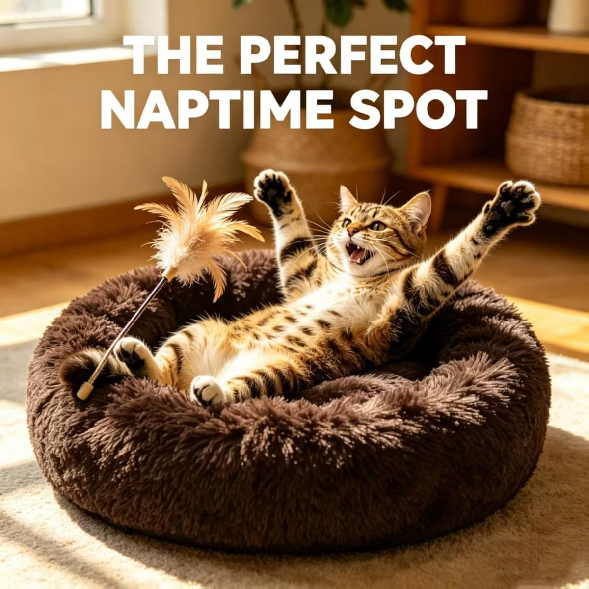 Fluffy Calming Cat Beds for Indoor Cats - Washable Round Dog Beds for Small Medium Dogs, Anti Anxiety Plush Faux Fur Pet Bed