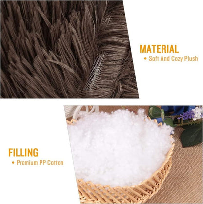Fluffy Calming Cat Beds for Indoor Cats - Washable Round Dog Beds for Small Medium Dogs, Anti Anxiety Plush Faux Fur Pet Bed