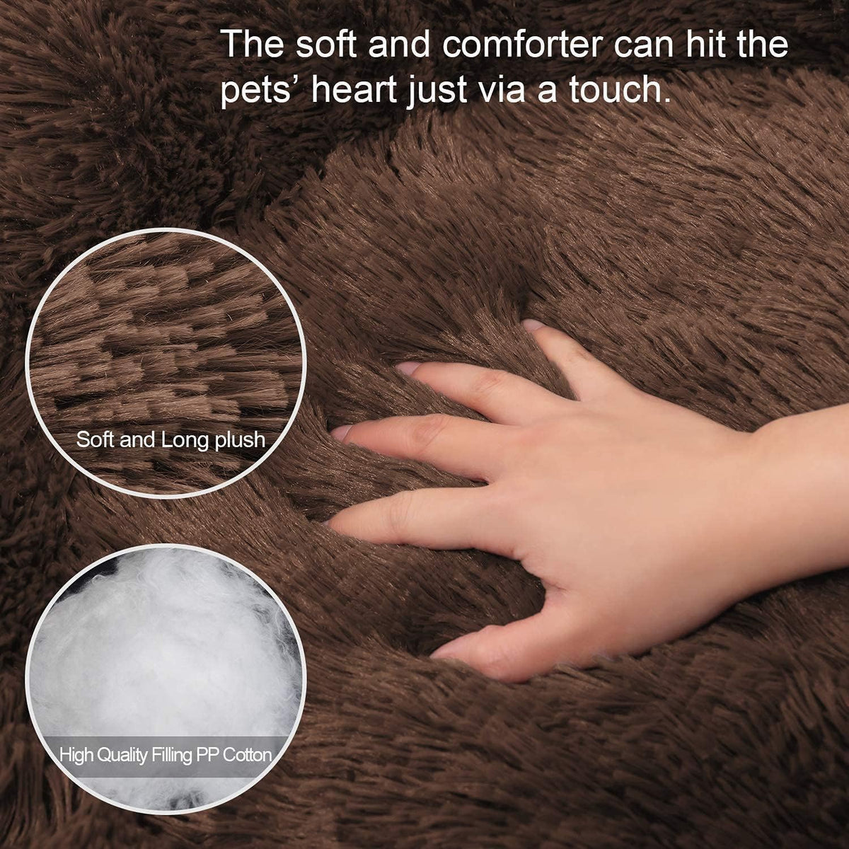 Fluffy Calming Cat Beds for Indoor Cats - Washable Round Dog Beds for Small Medium Dogs, Anti Anxiety Plush Faux Fur Pet Bed