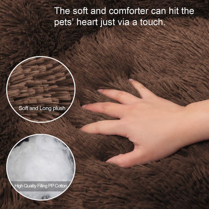 Fluffy Calming Cat Beds for Indoor Cats - Washable Round Dog Beds for Small Medium Dogs, Anti Anxiety Plush Faux Fur Pet Bed