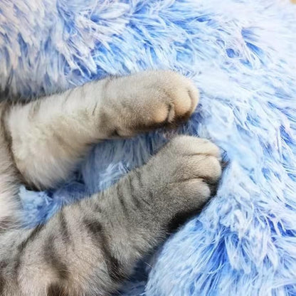 Fluffy Calming Cat Beds for Indoor Cats - Washable Round Dog Beds for Small Medium Dogs, Anti Anxiety Plush Faux Fur Pet Bed