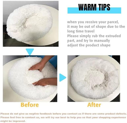 Fluffy Calming Cat Beds for Indoor Cats - Washable Round Dog Beds for Small Medium Dogs, Anti Anxiety Plush Faux Fur Pet Bed