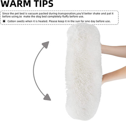 Fluffy Calming Cat Beds for Indoor Cats - Washable Round Dog Beds for Small Medium Dogs, Anti Anxiety Plush Faux Fur Pet Bed