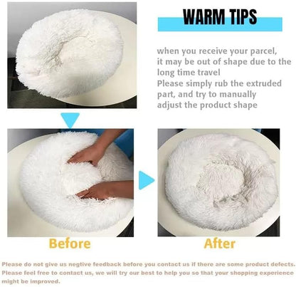 Fluffy Calming Cat Beds for Indoor Cats - Washable Round Dog Beds for Small Medium Dogs, Anti Anxiety Plush Faux Fur Pet Bed