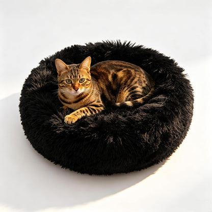 Fluffy Calming Cat Beds for Indoor Cats - Washable Round Dog Beds for Small Medium Dogs, Anti Anxiety Plush Faux Fur Pet Bed