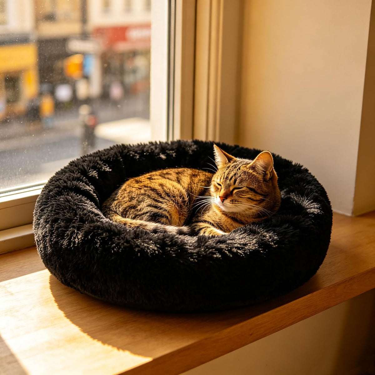 Fluffy Calming Cat Beds for Indoor Cats - Washable Round Dog Beds for Small Medium Dogs, Anti Anxiety Plush Faux Fur Pet Bed
