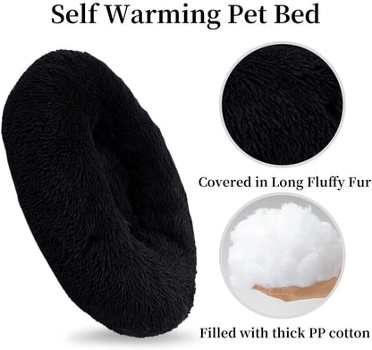 Fluffy Calming Cat Beds for Indoor Cats - Washable Round Dog Beds for Small Medium Dogs, Anti Anxiety Plush Faux Fur Pet Bed