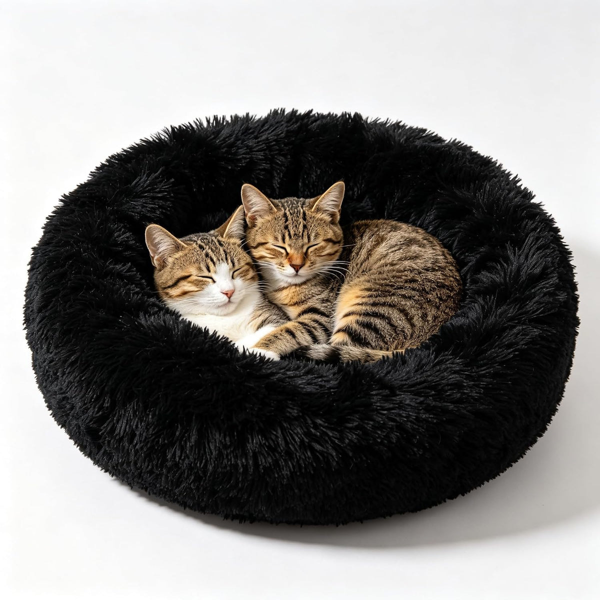 Fluffy Calming Cat Beds for Indoor Cats - Washable Round Dog Beds for Small Medium Dogs, Anti Anxiety Plush Faux Fur Pet Bed