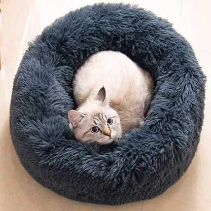 Fluffy Calming Cat Beds for Indoor Cats - Washable Round Dog Beds for Small Medium Dogs, Anti Anxiety Plush Faux Fur Pet Bed