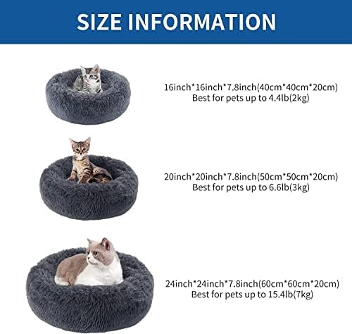 Fluffy Calming Cat Beds for Indoor Cats - Washable Round Dog Beds for Small Medium Dogs, Anti Anxiety Plush Faux Fur Pet Bed