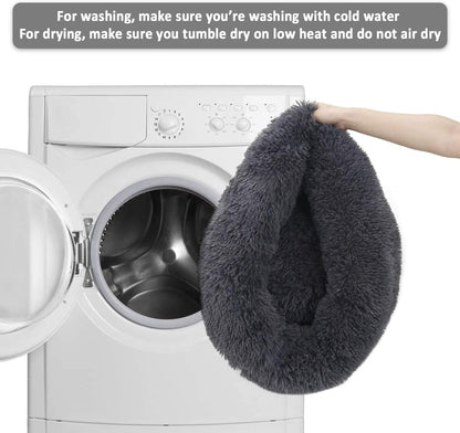 Fluffy Calming Cat Beds for Indoor Cats - Washable Round Dog Beds for Small Medium Dogs, Anti Anxiety Plush Faux Fur Pet Bed