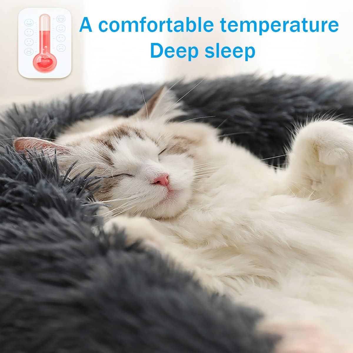 Fluffy Calming Cat Beds for Indoor Cats - Washable Round Dog Beds for Small Medium Dogs, Anti Anxiety Plush Faux Fur Pet Bed