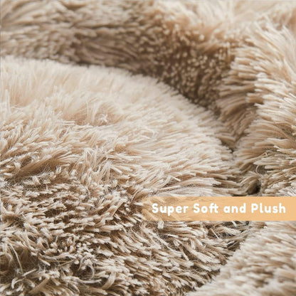 Fluffy Calming Cat Beds for Indoor Cats - Washable Round Dog Beds for Small Medium Dogs, Anti Anxiety Plush Faux Fur Pet Bed