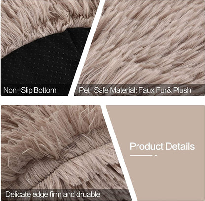 Fluffy Calming Cat Beds for Indoor Cats - Washable Round Dog Beds for Small Medium Dogs, Anti Anxiety Plush Faux Fur Pet Bed