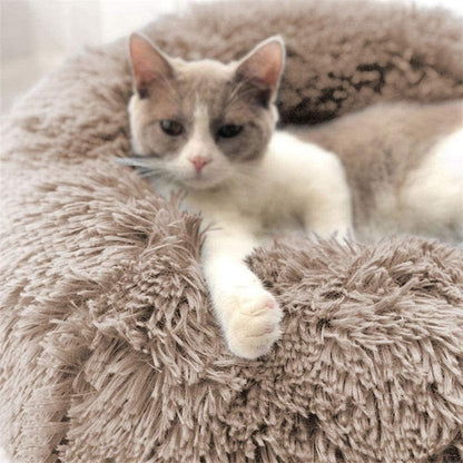 Fluffy Calming Cat Beds for Indoor Cats - Washable Round Dog Beds for Small Medium Dogs, Anti Anxiety Plush Faux Fur Pet Bed