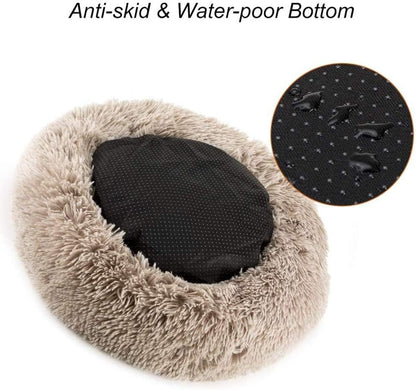 Fluffy Calming Cat Beds for Indoor Cats - Washable Round Dog Beds for Small Medium Dogs, Anti Anxiety Plush Faux Fur Pet Bed