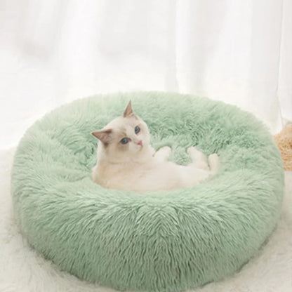 Fluffy Calming Cat Beds for Indoor Cats - Washable Round Dog Beds for Small Medium Dogs, Anti Anxiety Plush Faux Fur Pet Bed