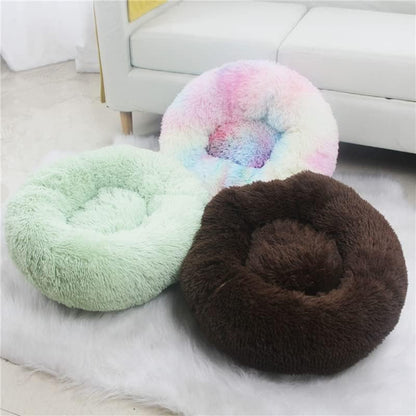Fluffy Calming Cat Beds for Indoor Cats - Washable Round Dog Beds for Small Medium Dogs, Anti Anxiety Plush Faux Fur Pet Bed