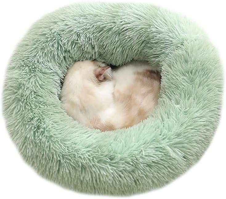 Fluffy Calming Cat Beds for Indoor Cats - Washable Round Dog Beds for Small Medium Dogs, Anti Anxiety Plush Faux Fur Pet Bed