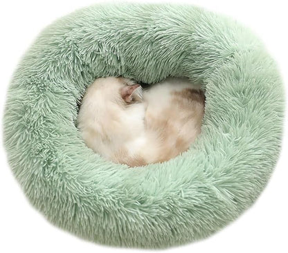 Fluffy Calming Cat Beds for Indoor Cats - Washable Round Dog Beds for Small Medium Dogs, Anti Anxiety Plush Faux Fur Pet Bed