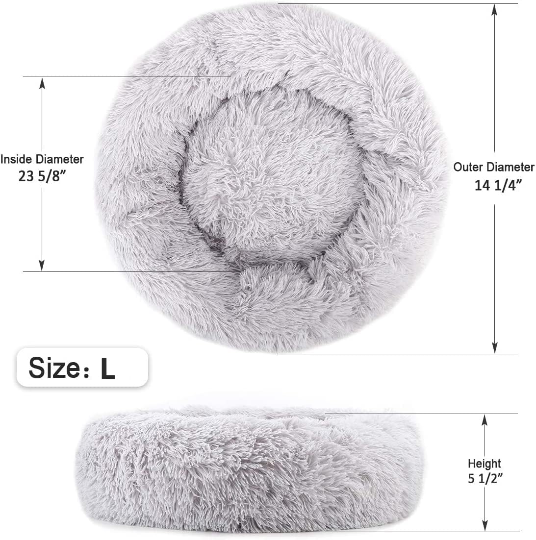 Fluffy Calming Cat Beds for Indoor Cats - Washable Round Dog Beds for Small Medium Dogs, Anti Anxiety Plush Faux Fur Pet Bed