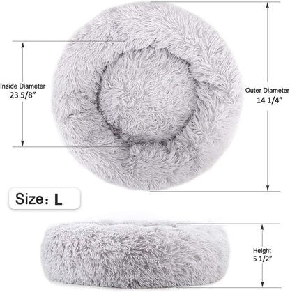 Fluffy Calming Cat Beds for Indoor Cats - Washable Round Dog Beds for Small Medium Dogs, Anti Anxiety Plush Faux Fur Pet Bed