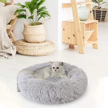 Fluffy Calming Cat Beds for Indoor Cats - Washable Round Dog Beds for Small Medium Dogs, Anti Anxiety Plush Faux Fur Pet Bed