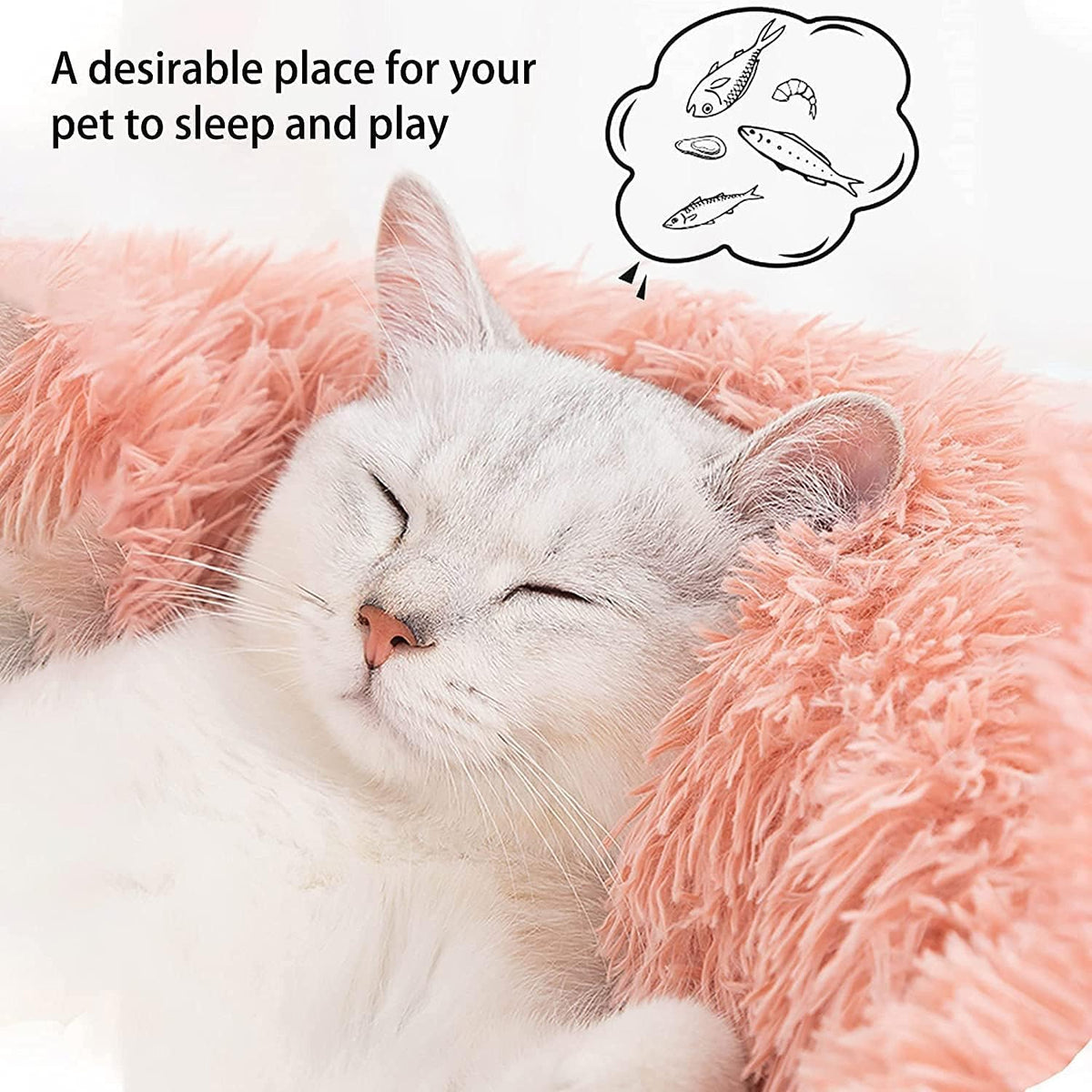 Fluffy Calming Cat Beds for Indoor Cats - Washable Round Dog Beds for Small Medium Dogs, Anti Anxiety Plush Faux Fur Pet Bed