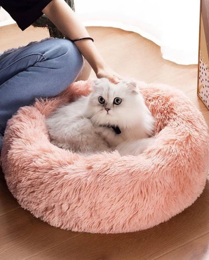 Fluffy Calming Cat Beds for Indoor Cats - Washable Round Dog Beds for Small Medium Dogs, Anti Anxiety Plush Faux Fur Pet Bed