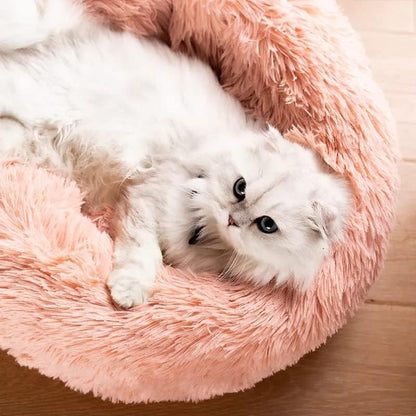 Fluffy Calming Cat Beds for Indoor Cats - Washable Round Dog Beds for Small Medium Dogs, Anti Anxiety Plush Faux Fur Pet Bed