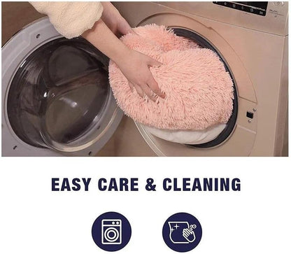 Fluffy Calming Cat Beds for Indoor Cats - Washable Round Dog Beds for Small Medium Dogs, Anti Anxiety Plush Faux Fur Pet Bed
