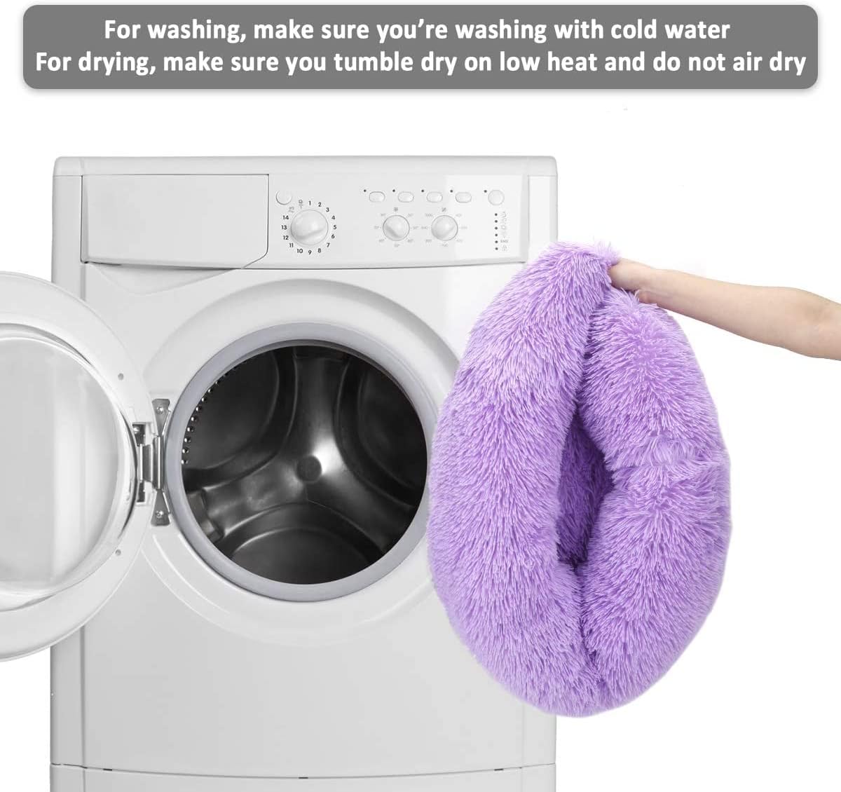 Fluffy Calming Cat Beds for Indoor Cats - Washable Round Dog Beds for Small Medium Dogs, Anti Anxiety Plush Faux Fur Pet Bed