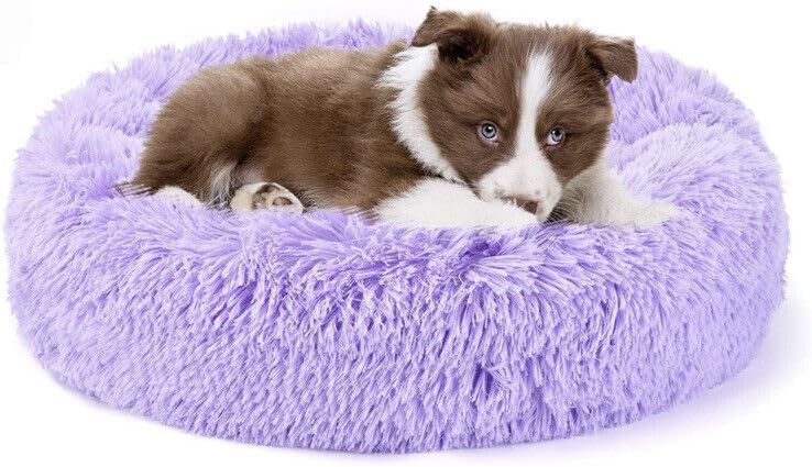 Fluffy Calming Cat Beds for Indoor Cats - Washable Round Dog Beds for Small Medium Dogs, Anti Anxiety Plush Faux Fur Pet Bed