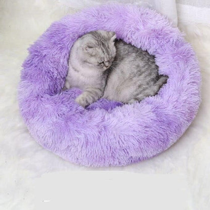 Fluffy Calming Cat Beds for Indoor Cats - Washable Round Dog Beds for Small Medium Dogs, Anti Anxiety Plush Faux Fur Pet Bed