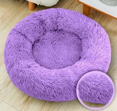 Fluffy Calming Cat Beds for Indoor Cats - Washable Round Dog Beds for Small Medium Dogs, Anti Anxiety Plush Faux Fur Pet Bed
