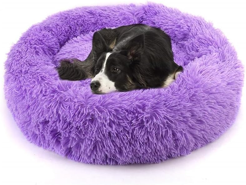 Fluffy Calming Cat Beds for Indoor Cats - Washable Round Dog Beds for Small Medium Dogs, Anti Anxiety Plush Faux Fur Pet Bed