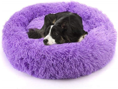 Fluffy Calming Cat Beds for Indoor Cats - Washable Round Dog Beds for Small Medium Dogs, Anti Anxiety Plush Faux Fur Pet Bed