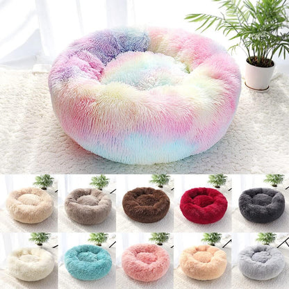 Fluffy Calming Cat Beds for Indoor Cats - Washable Round Dog Beds for Small Medium Dogs, Anti Anxiety Plush Faux Fur Pet Bed